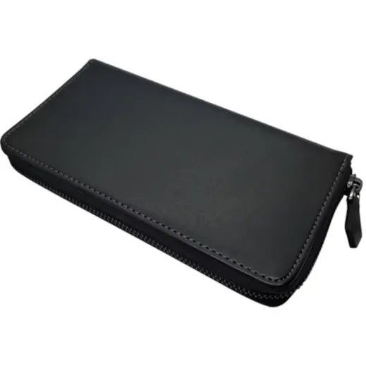 Ascot Leather Purse with 4 Bank Note Sections Black Closed
